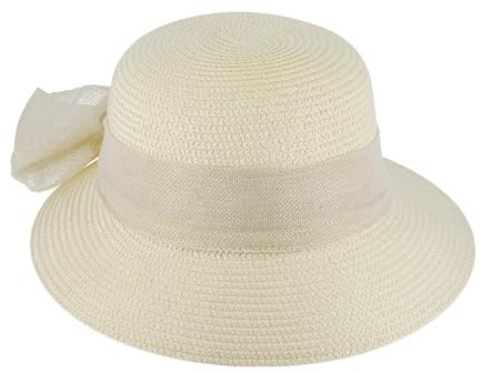 fiebig Damen Sonnenhut Sommerhut | Eleganter Papierhut mit breiter Krempe und Schleife