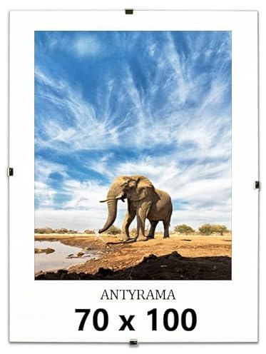 Cliply Rahmenloser Bilderrahmen 70x100 cm Bildhalter Cliprahmen Fotorahmen Kunstglas Plexi für Wohnzimmer, Esszimmer, Küche,Fotos Poster viele Größen Rechteckig mit Clips