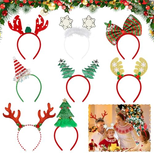 Yegookay 8 Kitschige Weihnachtsdeko Weihnachtself Kostüm Erwachsene Kinder Crown for Christmas Weihnachtssachen Rentiergeweih Haarreif Rentier Silvester Kopfschmuck Rentierohren Hair Deer Ears