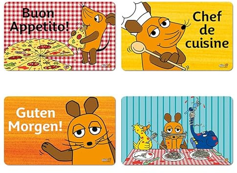 Logoshirt® Die Sendung mit der Maus Party Frühstücksbrettchen, 4er Set | 4er Set, Spülmaschinenfest, Hitzebeständig, Maße: 23 x 14 cm, Lizenziertes Originaldesign