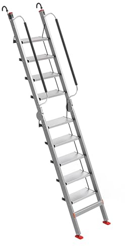 Dachbodentreppe, Aluminium-Bodentreppe Dachbodentreppe Mit Handlauf, Raumspartreppe Aus Unbehandelter Massiver, Pedalabstand 25 cm, Bodentreppe Mit Geländer (275 * 50cm/108 * 20in)
