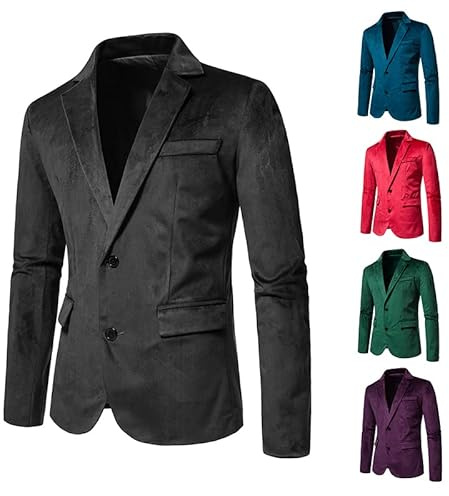 Vestes habillées pour homme UK – Blazers de smoking en velours doux à 2 boutons à manches longues et col cranté, coupe ajustée, blazer tendance de couleur unie pour dîner, bal, mariage, Noir , S