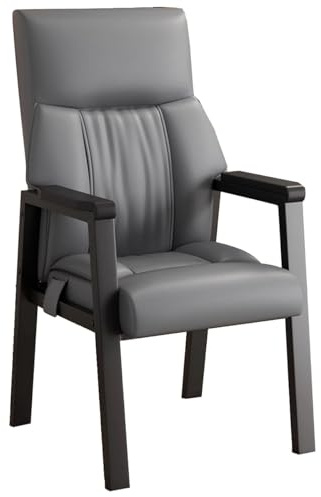 Läderkontorsstol Med Kraftiga Ben Modern Accentstol Med Armstöd Hög Rygg Gästfåtöljer För Reception Bekväma Lässtolar För Konferensrum, Väntrum(Grey)