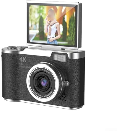 Cámara digital 4K 48MP con pantalla abatible de 180°, zoom 8X, pantalla HD de 2.4 pulgadas y batería de 800 mAh para vlogging y fotografía de viajes (blanco)