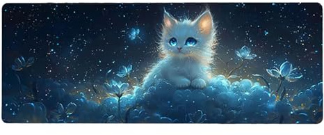 Large Mouse Mat, 30x60cmx3mm, Gaming Mouse Pad, Rubber Base, Stitched Edges, Water Resistant Easy Clean, For All Types, Extend Desktop Protection, Office Men's Gifts, Blue Kitten D1YY-647