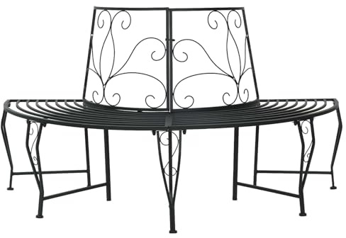 LoogCape Banc d'arbre de jardin 4 places - 160 x 80 x 89 cm - En acier noir mat - Banc de terrasse - Banc de balcon - Banc autour des troncs d'arbres - Assise résistante aux intempéries pour