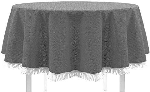 EXKLUSIV HEIMTEXTIL Gartentischdecke mit Fransen Tischdecke Classic Outdoor PVC Weichschaum rutschhemmend für Garten, Balkon, Terrasse 130 cm rund dunkelgrau