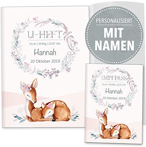 OLGS U-Heft- und Impfpasshüllen Set Rehkitz, Schönes Set für Kinder, personalisierbar mit Namen, schöne Geschenkidee, Design Lusy