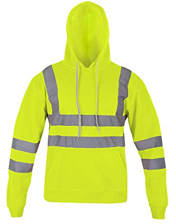 AK Garments Hi Vis Zip Hooded Sweatshirt High Visibility Reflective Tape Band Work Fleece Safety Hoodie Sweat Shirts Jacket Warm Security Workwear Work Wear Jumper Tops (XL, Pullover Hoodie - Green)