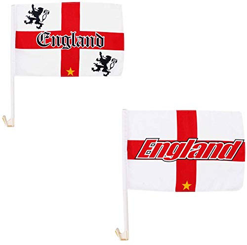 Pair of England Lions World Cup Car Flags on Plastic Poles