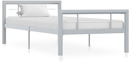 vidaXL Bettgestell Grau und Weiß Metall 90×200 cm
