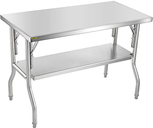 VEVOR Arbeitstisch Küche, 1220 x 610 x 850 mm Arbeitstisch Gastro 2-lagiger Zubereitungstisch Edelstahl Gastro Tisch, Essenszubereitung Gewerbe Küchentisch Lebensmittel Küchentisch Edelstahltisch