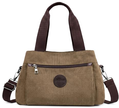 DORRISO Bolso de Mujer Grande de Lona 3 en 1, Bolsa de Hombro Bandolera Multifuncional — Casual y Elegante para Trabajo, Shopping, Viajes y Compras Caqui