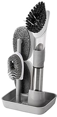 BSTCAR Spülbürste mit Spülmittelspender, 4 In 1 Küchenreinigungsbürste mit 2 Reinigungsbürste Und 2 Spülschwamm, Abwaschbürste Langem Griff