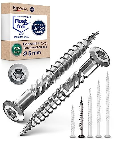 Viti a testa bombata per terrazze, 5 x 50, in acciaio inox A2, viti a testa bombata Torx, 5 mm, spesse, 10 pezzi, viti per legno Torx, lunghezza 50 mm