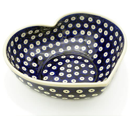 Bunzlauer keramik Herzform Schale (21,5 cm, Blau-Auge, Keramik, Handgemacht oder Formgepresst, Romantisch, Herz, Dessert, Süßigkeiten, Kleinigkeiten)
