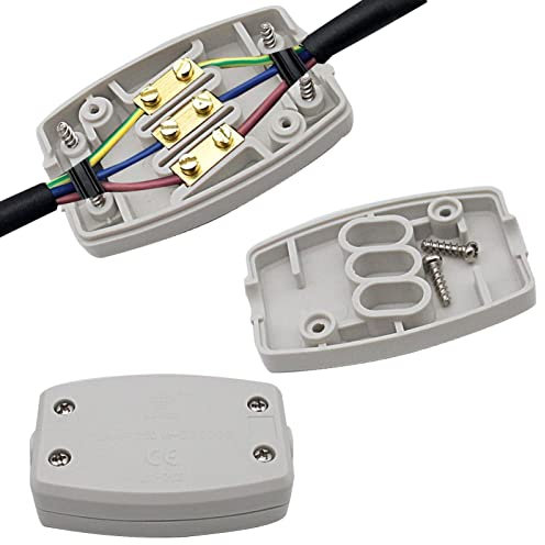 2 PCS 3 Terminal Electrical Junction Box Flex Connector Grey 250v 13Amp Cable Joiner Box Flex Erminal In-line Connector Connect for Outdoor Lighting Connector Electrical Power and Automotive Wiring…