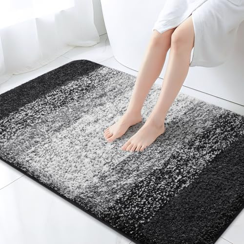 KMAT Bathroom Rugs Bath Mat 32x47 Luxury Soft Shaggy Absorbent Bathroom Mats Non Slip Plush Bathmat Runner Carpet Bath Mats for Bathroom Floor Tub and Shower(Gradient Black)