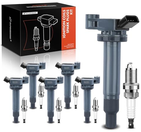 A-Premium Set of 6 Ignition Coil Pack and Iridium Spark Plugs Compatible with Toyota Camry 2002-2006, Highlander, Sienna & Lexus RX300 ES300 RX330 ES330, 3.0L 3.3L