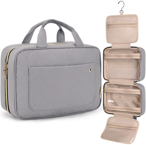 BAGSMART kulturtasche Damen, Kulturbeutel zum Aufhängen, wasserdicht(L) | 32 x 85cm ausgerollt, 3-5 Tage, 4 Fächer, elastische Bänder, 360° Haken, Doppel-RV, Polyester, Reise & Zuhause, Geschenk