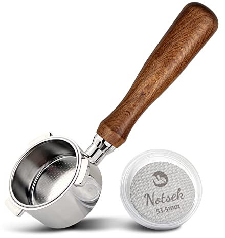 NOTSEK Bottomless Portafilter 54mm Sage with 54mm Puck Screen for Sage Breville 8 Series 870/875/878/880, 54mm Bottomless Portafilter with Stainless Steel Espresso Filter Basket Solid Wood Handle