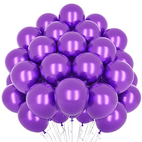 Metallic Lila Luftballons, 50 Stück 12 Zoll ballons, Glänzende Latex Luftballons, Dicker Chrom Luftballon für Lila Geburtstagsfeier Luftballons Hochzeit Verlobung Babyparty Fiesta Dekoration