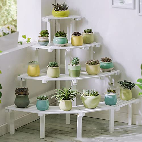 GIZNXBA Blumenbank Wohnzimmer Blumenständer Fensterbank Blumentreppe Pflanzentreppe Ecke, Blumenregal Outdoor Pflanzenständer Holz Treppe Pflanzenregal Für Balkon (Color : White B, Size : 4 Tier)