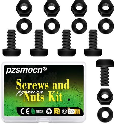 Pzsmocn 300 Stück/100 Sätze M3*8 mm Schwarzes Nylon Kunststoff Kreuzschlitz Rundkopfschrauben-Sechskantmuttern mit Isolierscheibe Standardgröße, für Heimwerker und Elektronische Montage.
