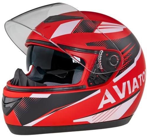 Integralhelm Mit Sonnenblende Matt Helm Motorradhelm Rot-Weiß XL Quad Klapphelm