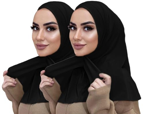 MOWEN 2-pack enfärgad bomull Modal Utility Stretch huvudduk med knappar för islamiska muslimer