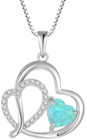 FJ Grüner Opal Kette Damen 925 Sterling Silber Herz Halskette Opal Anhänger Schmuck für Frauen Mutter Freundin Mama