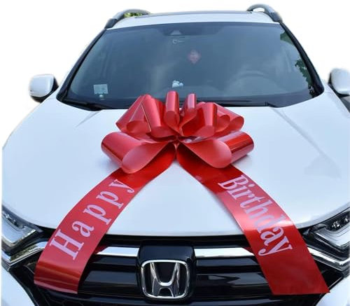 Chexin Riesige Große Rote Schleife für Auto Geburtstag，Happy Birthday，Geschenkschleife Große - XXL 76 cm / 30, Riesige Autoschleife, Große Masche, Car Bow für Fahrrad，und Schleife mit 185 cm Bänder