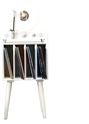 CD Halter Plattenspieler-Ständer, Schallplatten-Aufbewahrungsschrank, Plattenspieler-Ständer mit 4 Fächern und Holzbeinen, Vinyl-Display-Aufbewahrungstisch for Schlafzimmer und Wohnzimmer DVD Halter (