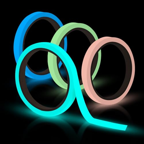 4 Rollen Fluoreszierendes Klebeband, Neon Klebeband Wasserdicht, Leuchtband | Leuchtendes Band Selbstklebend, Markierungsband Warnband Phosphorband für Treppen Wänden Bühnenbedarf 5m×10mm