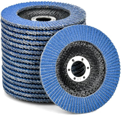 HATANSE 10 Stück Fächerscheiben Ø 125mm x 22 mm Korn 80 Schleifscheiben Schleifmopteller Lamellenscheiben für Winkelschleifer Poliermaschine, Blau