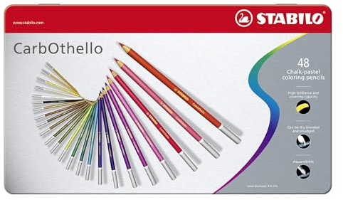 STABILO CarbOthello - Rotulador de tiza pastel, estuche de metal, 48 unidades, 48 colores diferentes