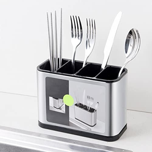 Fyeme Besteckhalter 4-Facher Besteck Organizer Edelstahl Quadrat Entleerbarer Boden Küchenutensilienhalter Anti-Rutsch für Küche Esszimmer Tablettregal Spülbeckenbereich