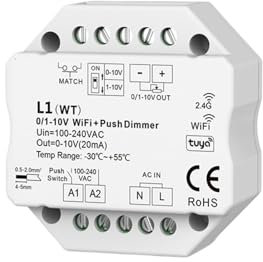 1 Uds 0/1-10V Tuya WiFi inteligente Zigbee regulador regulador de intensidad LED Push Dimmer 110V 220V 230V vida inteligente APP Control por voz (Color : WiFi Dimmer)