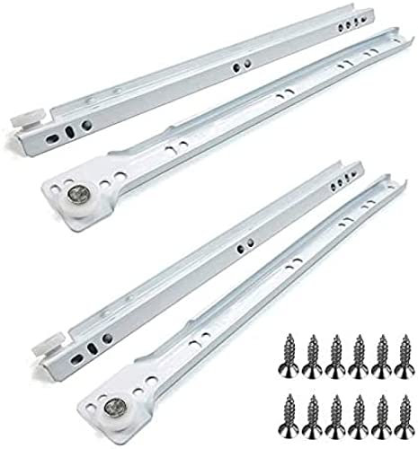 Guide per cassetti con rotelle da 20 pollici - Guide per cassetti in metallo bianche - Resistente 66 LB - Montaggio inferiore - Guide per cassetti dell'armadio - Guide per estensione tavolo