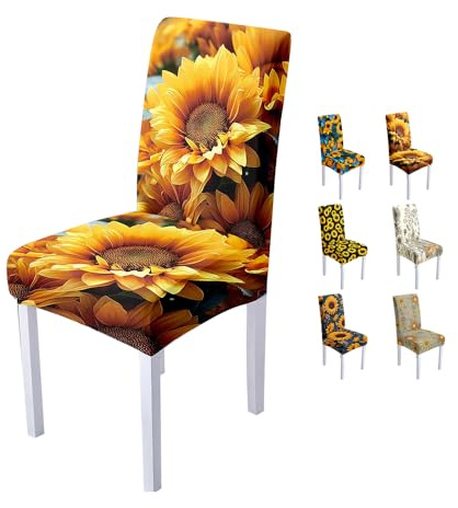 Hixingo Stuhlhussen 1 2 4 6er Set,Sonnenblume Stretch Stuhlhussen Schwingstühle Waschbar Stuhlbezug,Esszimmerstühle Stuhlbezüge für Küche,Restaurant,Bankett,Party Schutz (4er Set,Staubblätter)