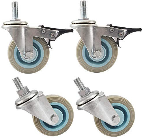 Möbelrollen mit Bremsgewinde, M12, Universalrollen, geräuschlos, Gummirollen für Trolley, Krippe, Tisch, Bett, unterstützt bis zu 200 kg, 75 mm, 4 Stück