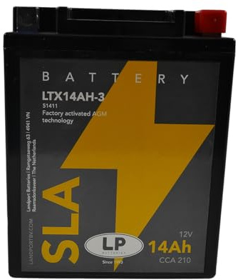 LANDPORT Motorrad-Batterie LTX14AH-3 12V 14Ah kompatibel mit Aprilia Shiver | Typ SLA/AGM Roller-Ersatzakku, 210 A CCA (EN), Maße 134 × 89 × 166 mm; kompatibel mit BMW F 650, Piaggio Beverly 400, 500ccm