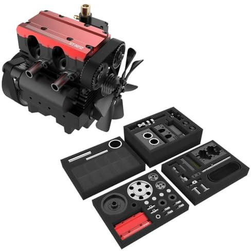 BAUBAUPLAY Verbrennungsmotor Bausatz, Engine ST-NF2 7.0cc DIY Montage L2-Engine Kit, Reihen 2-Zylinder Viertaktmotor Luftgekühlter Nitro Motor Modell für Technikbegeisterte