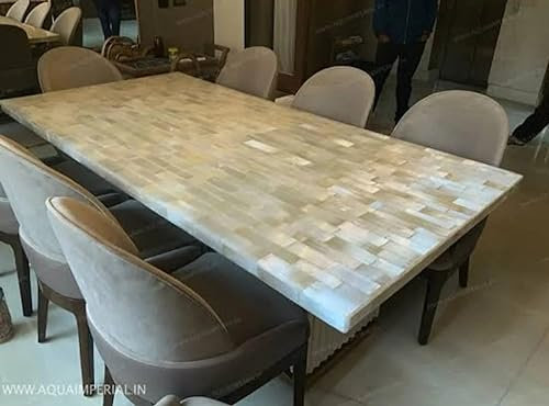 Selenit Esstisch I Selenit Couchtisch I 68.6 cm Weiße Tischplatte I Harz Sofatisch I Epoxy Terrassentisch I Restaurant Ecktisch I Küchenbeistelltisch I Selenit Rasentisch mit Ziegel-Design