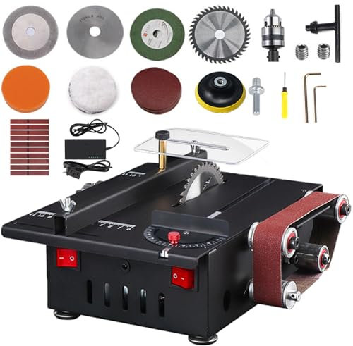 Mini Sega da Tavolo da 200 W, Sega da Tavolo/levigatrice a Nastro 2 in 1, Sega da Tavolo Multifunzionale con profondità di Taglio di 30 mm e Diametro della Lama di 110 mm Upgraded Model