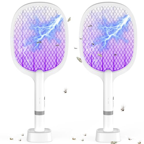 YOUBST 5000V 1800mAh Electric Racchetta Zanzare Elettrica,2 in 1 Electric Fly Swatter Racket USB C Ricaricabile con base di ricarica,Bug Zapper Mosquito Killer per zanzare,tarme,gnats,insetto(2 pezzi)