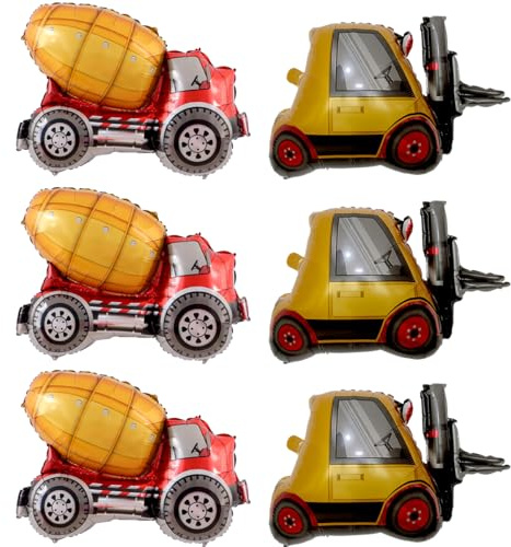 FWHFNB 6 Stück Bagger Folienballon,XXL Baustelle Luftballon,Groß Gabelstapler Folienballon,Luftballons Geburtstag Bagger,für Bagger Deko Kindergeburtstag Junge,Baustelle Geburtstag deko (F)