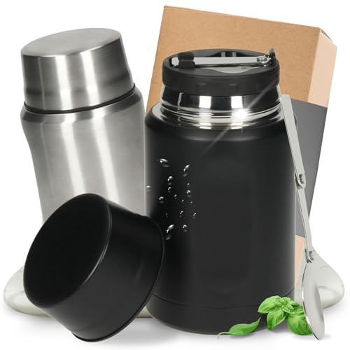 Edelstahl Thermobehälter 'Take Away' - Isolierbehälter für Essen in Schwarz | Meal Prep, Bento Box, Frühstücksbox, Pausenbrot, Vesperbox, Snackbox, auslaufsicher