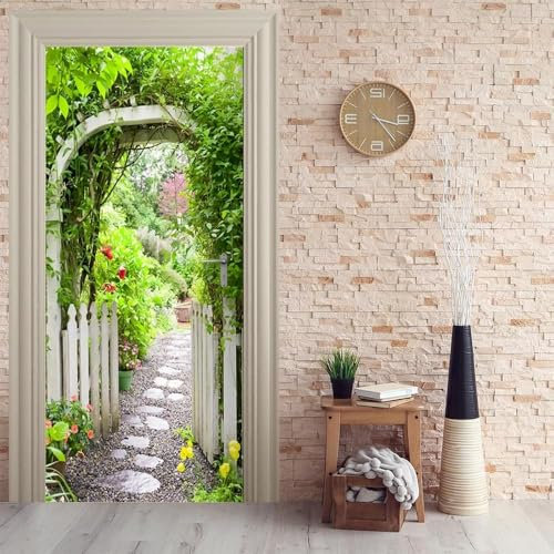 Tizhweqo Pegatina Puerta Vista Al Jardín Pegatinas para Puertas Decoracion de Jardin Adhesivo Vinilo 3D Puerta Pegatina Pared Murales Papel Pintado Poster para Sala de Baño Decorativos 77x200 a5176