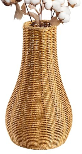 Wezalget - Jarrón de flores de mimbre para flores de mimbre para decoración de jardín, diseño de flores, florero decorativo de mimbre, para el hogar, balcón, decoración de jardín